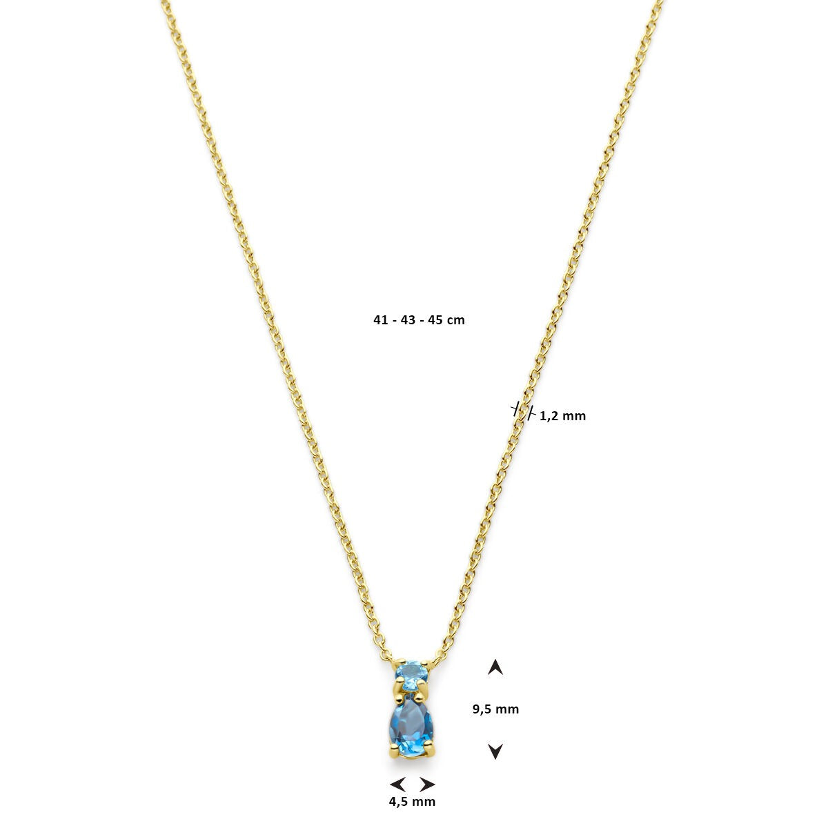 Collana in oro giallo 14k con topazio sky blue e London blue