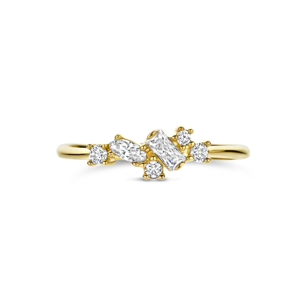 Anello da donna in oro giallo 14k con zircone a entourage