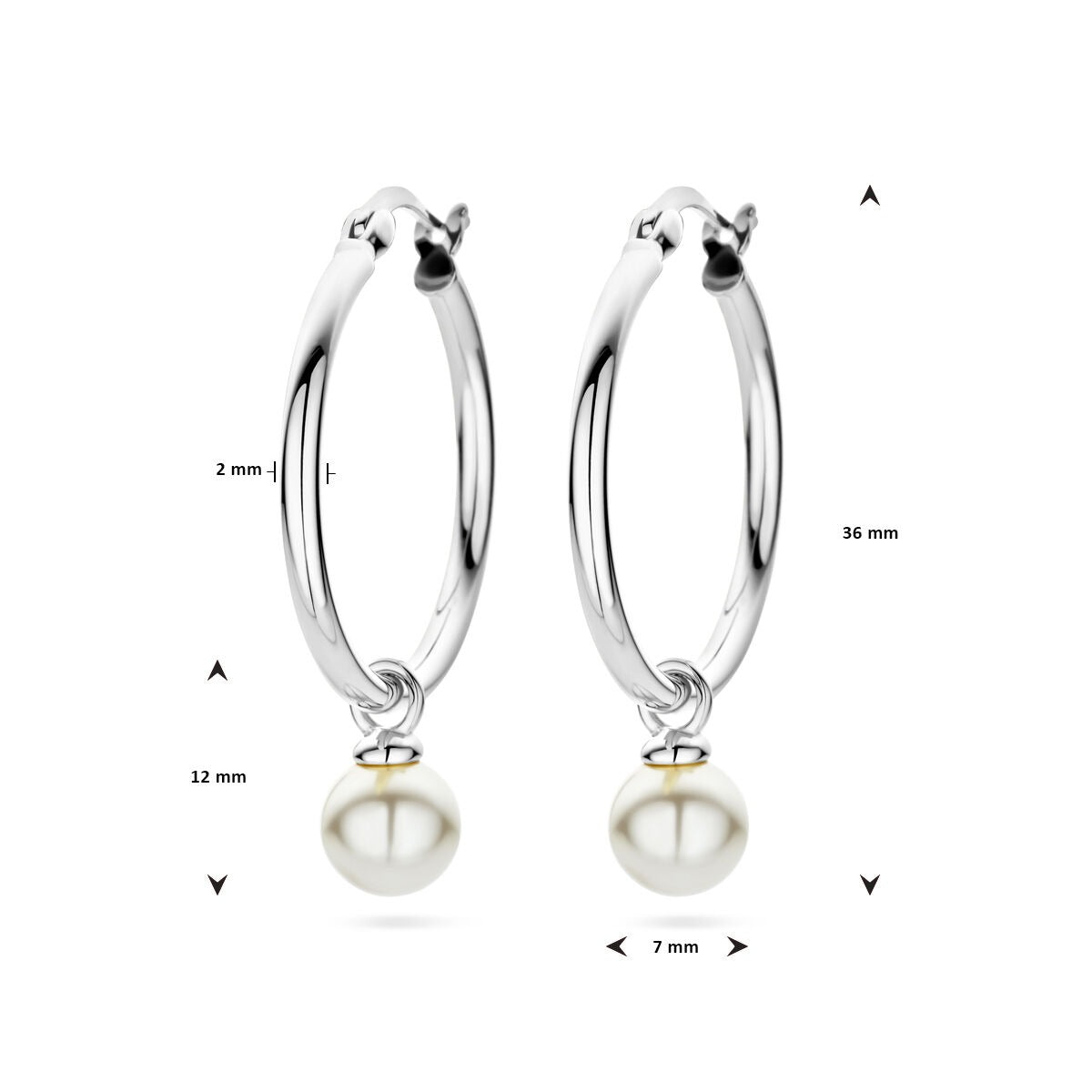 Orecchini a cerchio in argento con perla – argento 925 rodiato