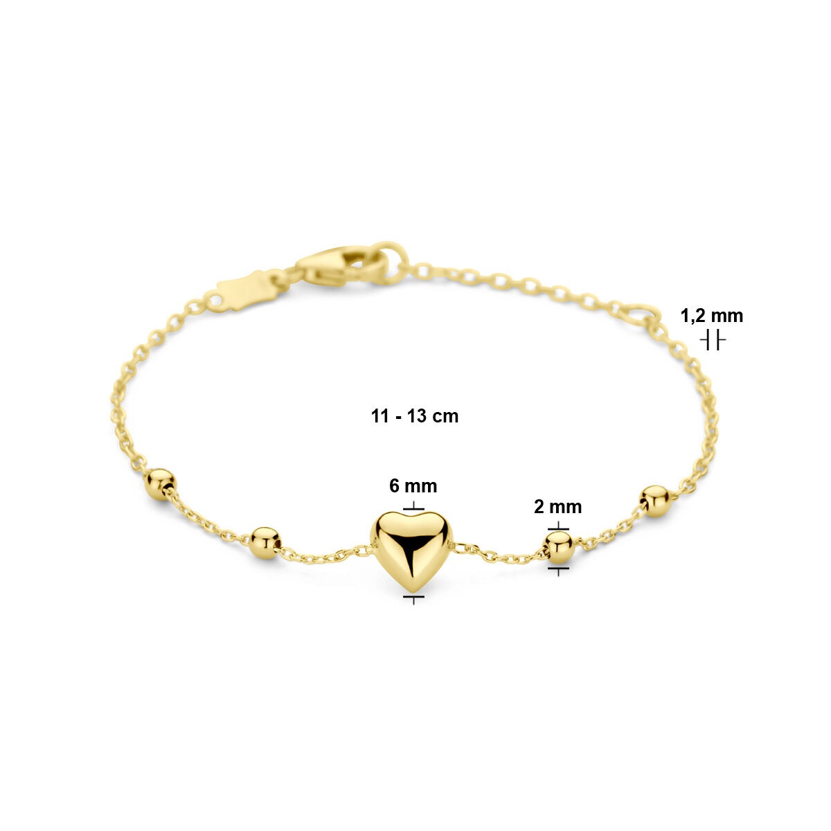 bracciale per bambini in oro giallo 14k con cuore e pallini