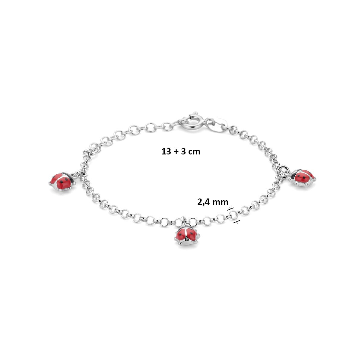Bracciale per bambini in argento con coccinelle – rodiato