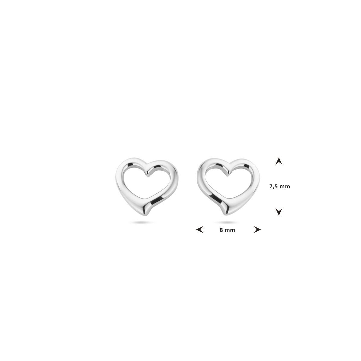 Orecchini a bottone cuore in argento da donna – rodiato 7,5 mm