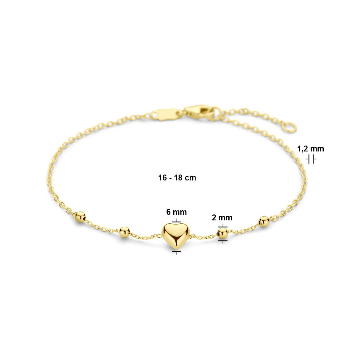 Bracciale in oro giallo 14k con cuoricino e palline