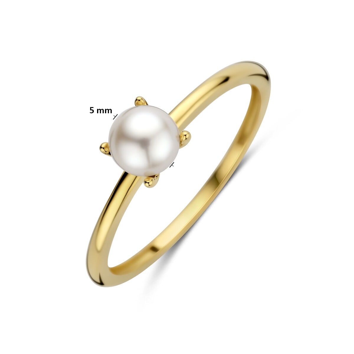 Anello da donna in oro giallo 14k con perla bianca – 5 mm