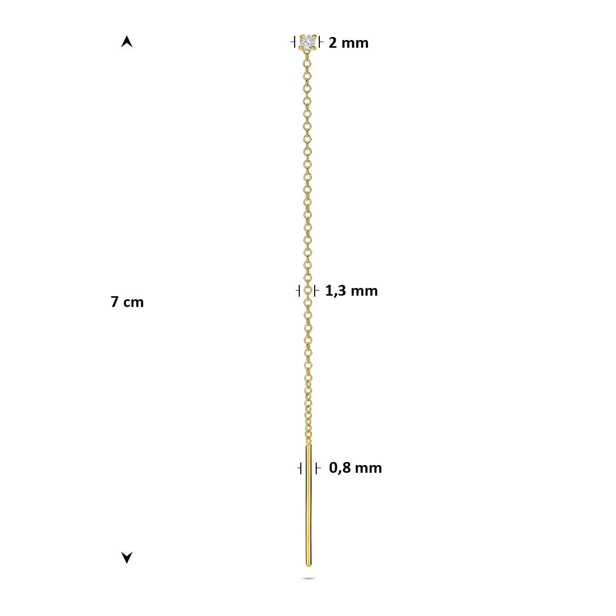 Orecchino a catenina passante in oro giallo 14k con diamante