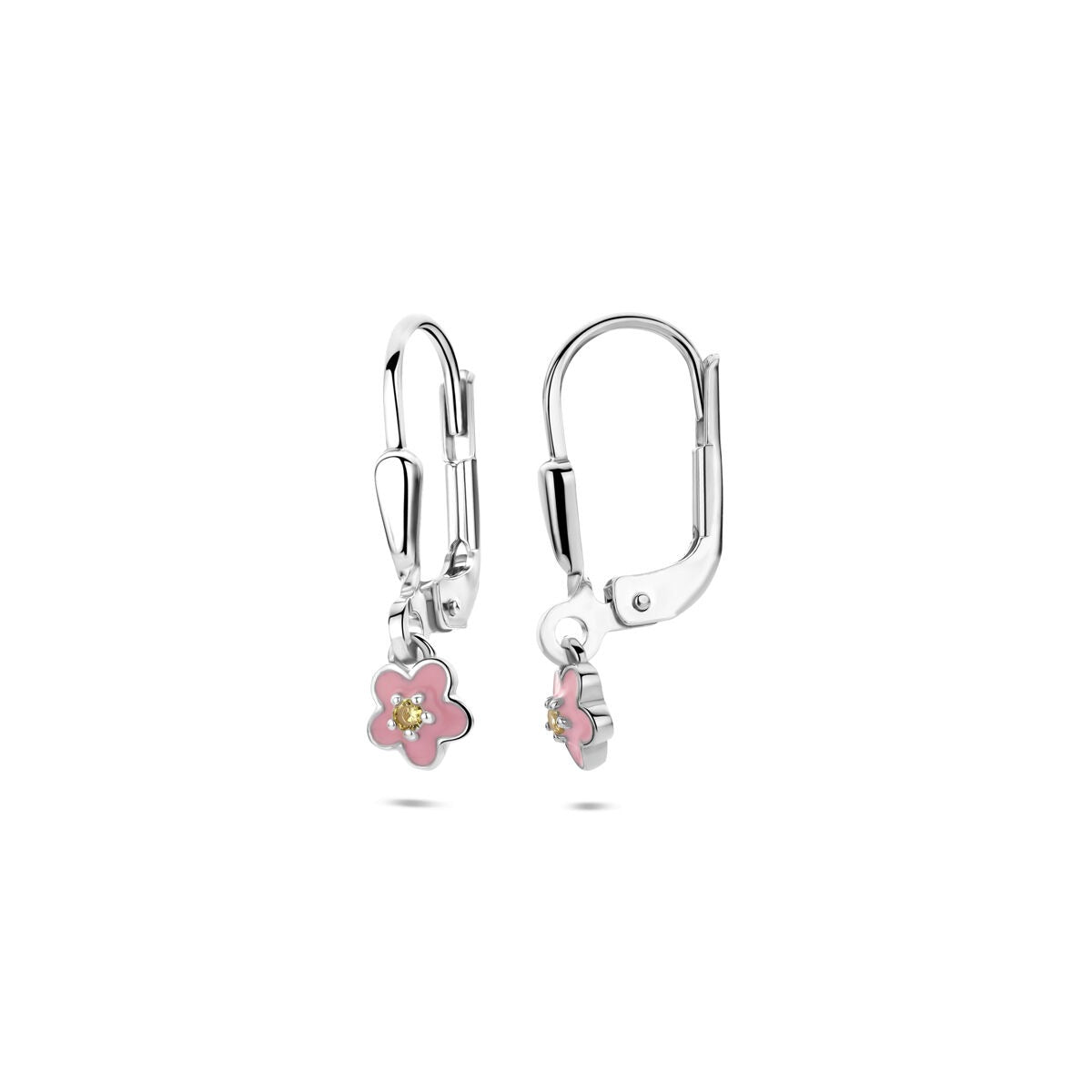 Orecchini pendenti in argento con fiore smaltato e zirconia gialla – 19 mm