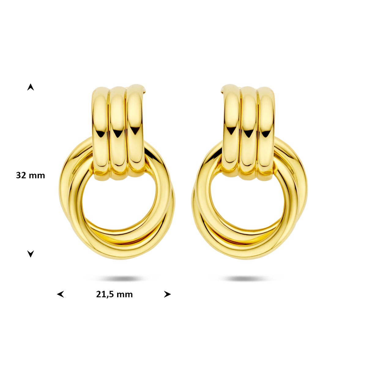 Orecchini a cerchio a perno in argento 925 dorato 32 x 21.5 mm