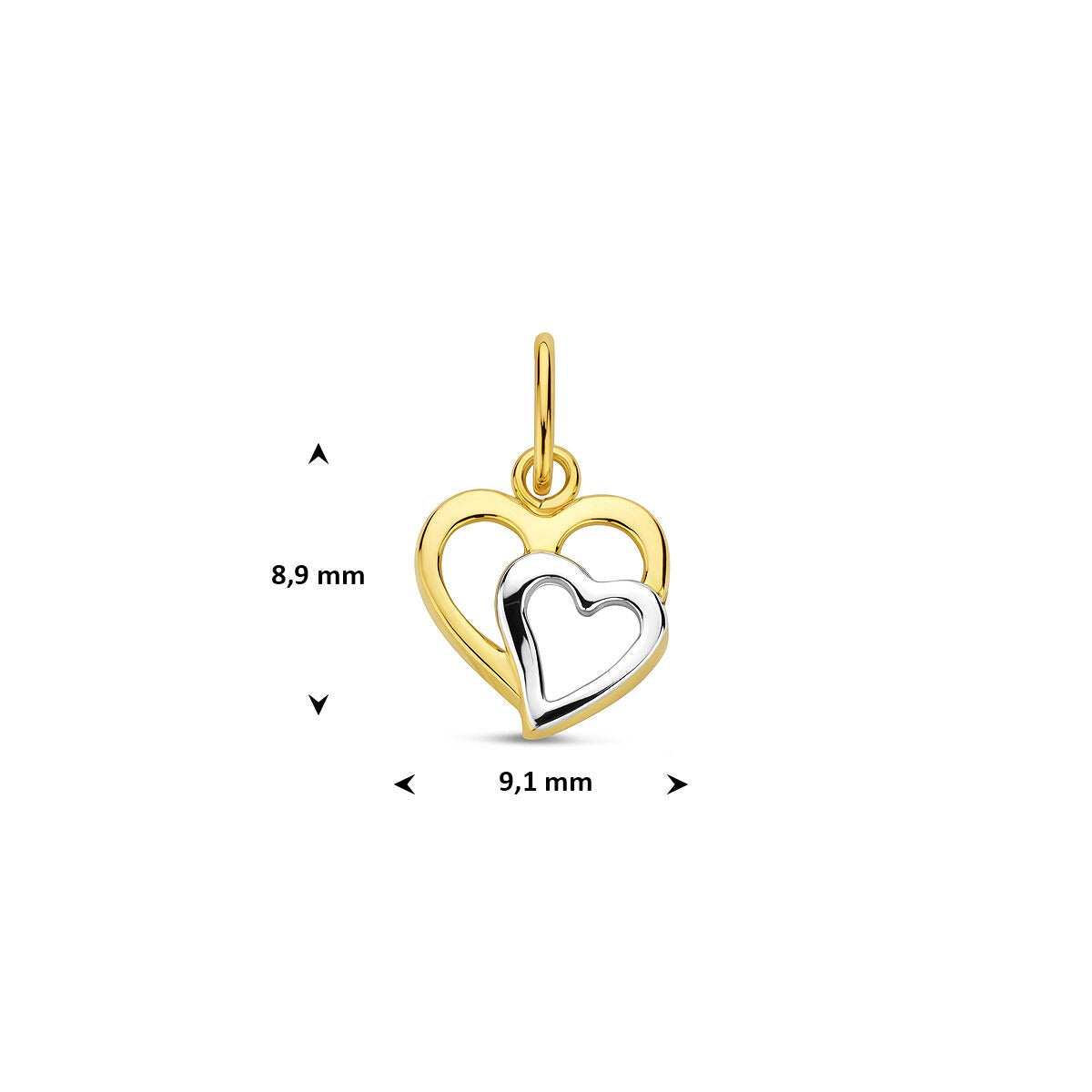 Ciondolo cuore in oro bicolore 9k