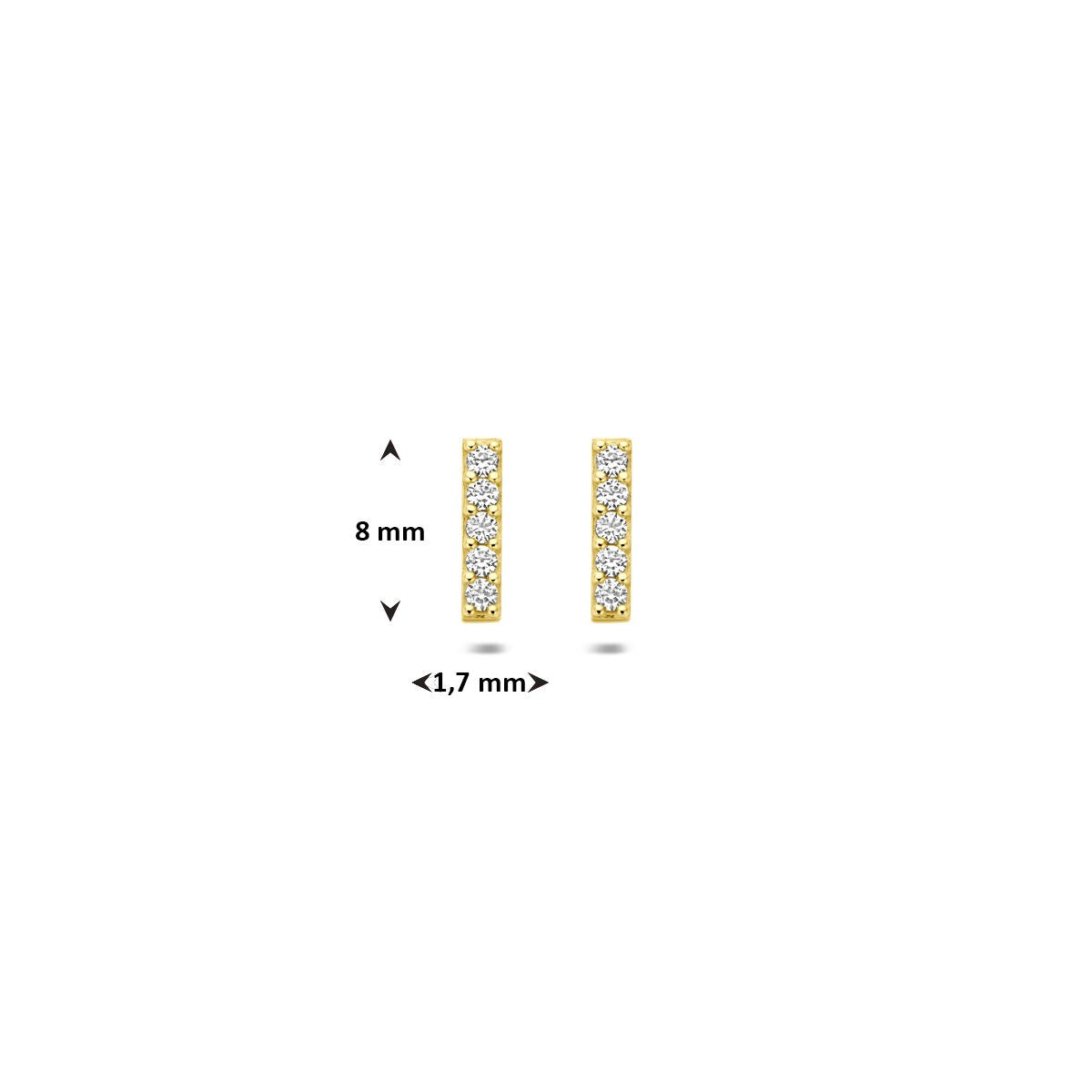Orecchini a bottone in oro giallo con barretta e zircone – 14k