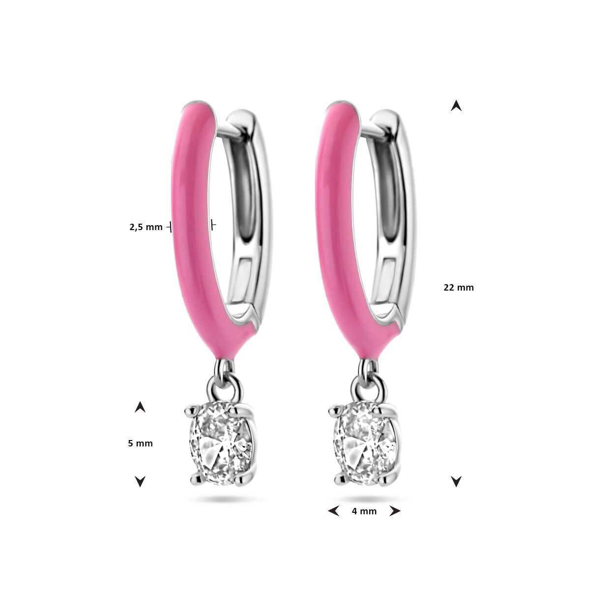 Orecchini a clip in argento con zirconia e smalto rosa – argento 925 rodiato