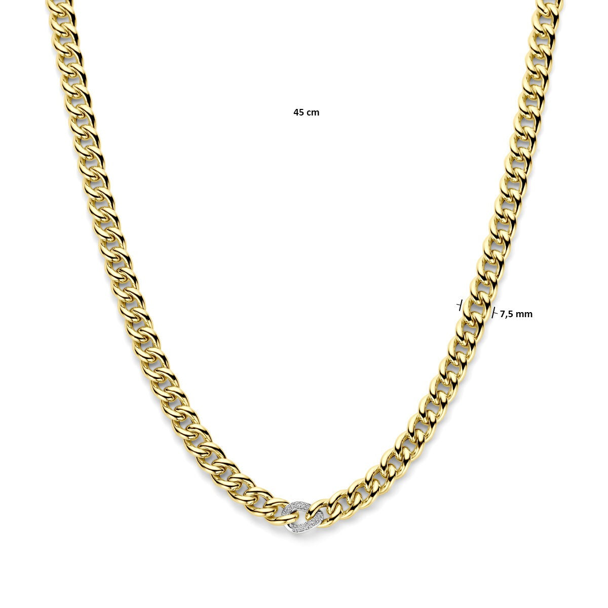 Collana Gourmette in Oro Bicolore Giallo e Bianco 14k con Diamante