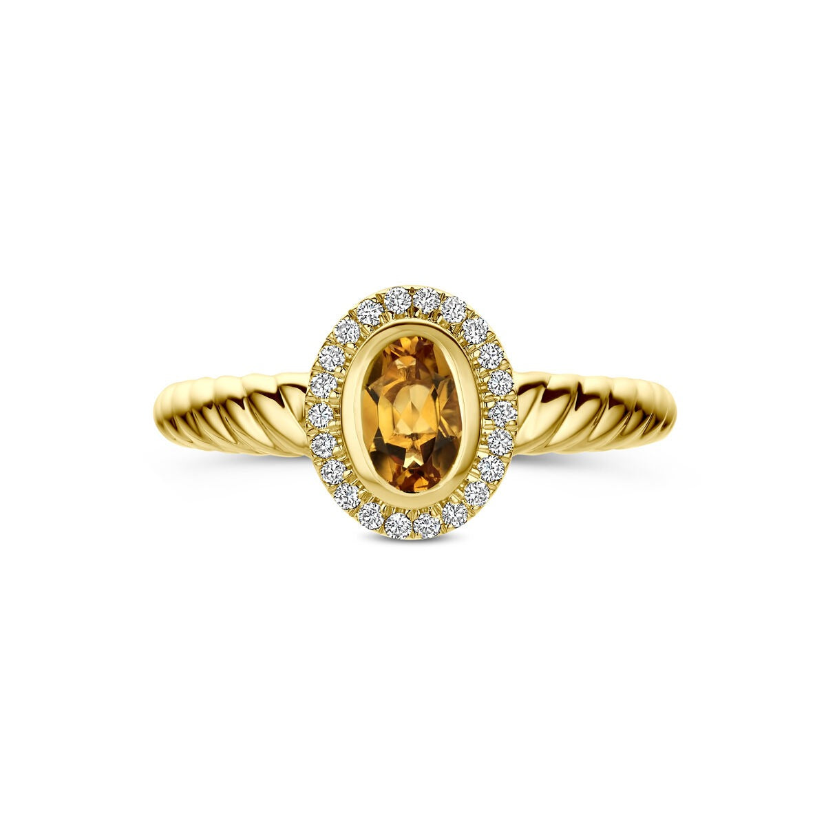 Anello in Oro Giallo 14k con Citrino e Diamante Coltivato in Laboratorio