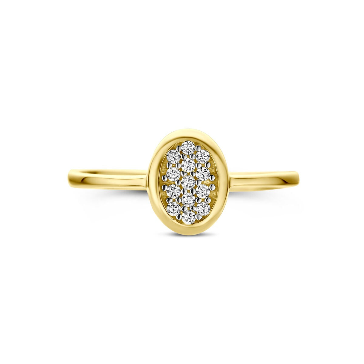 Anello in oro giallo 14k con zirconi pavé ovale