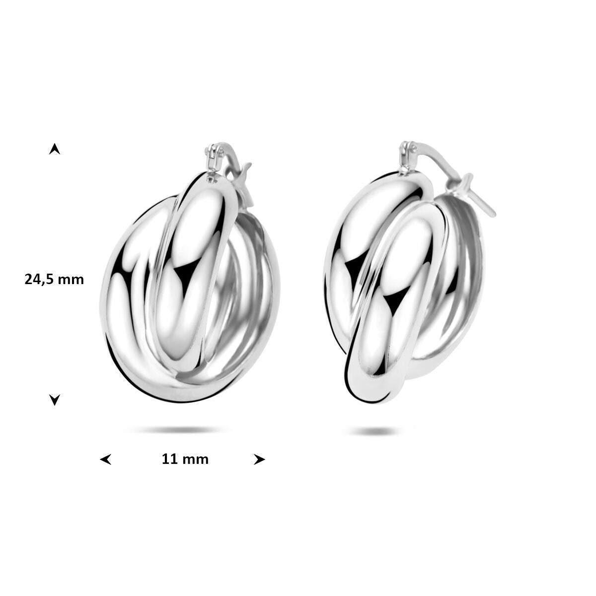 Orecchini a cerchio in argento 925 rodiato 24.5 x 11 mm