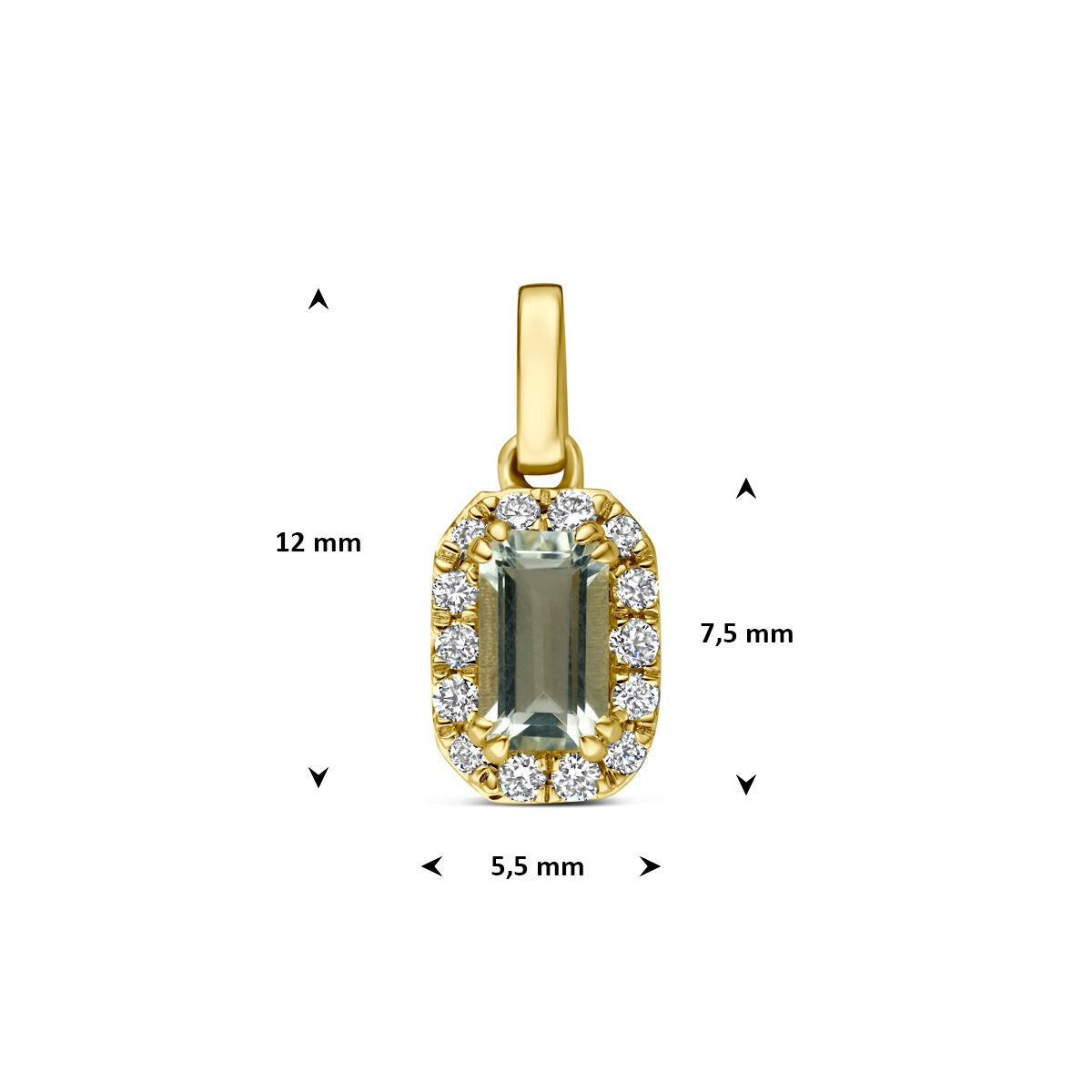 Ciondolo in Oro Giallo 14k con Ametista Verde e Diamante Coltivato in Laboratorio