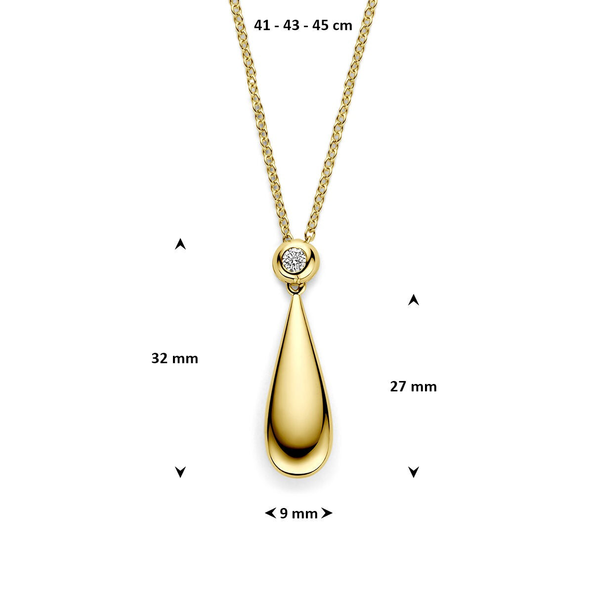 Collana in oro giallo 14k con ciondolo a goccia e diamante 0,15 ct