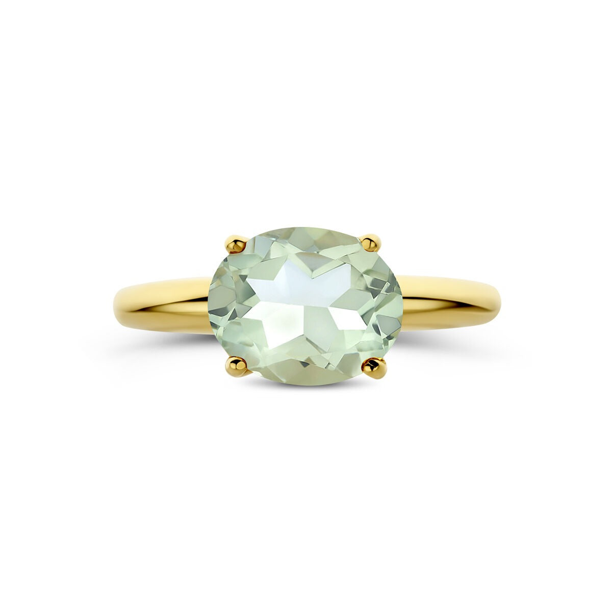 Anello in oro giallo 14k con ametista verde