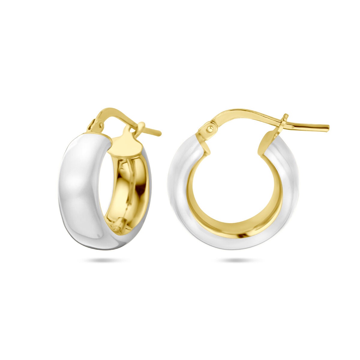 Orecchini a cerchio in argento dorato con smalto bianco – oro giallo su argento 925