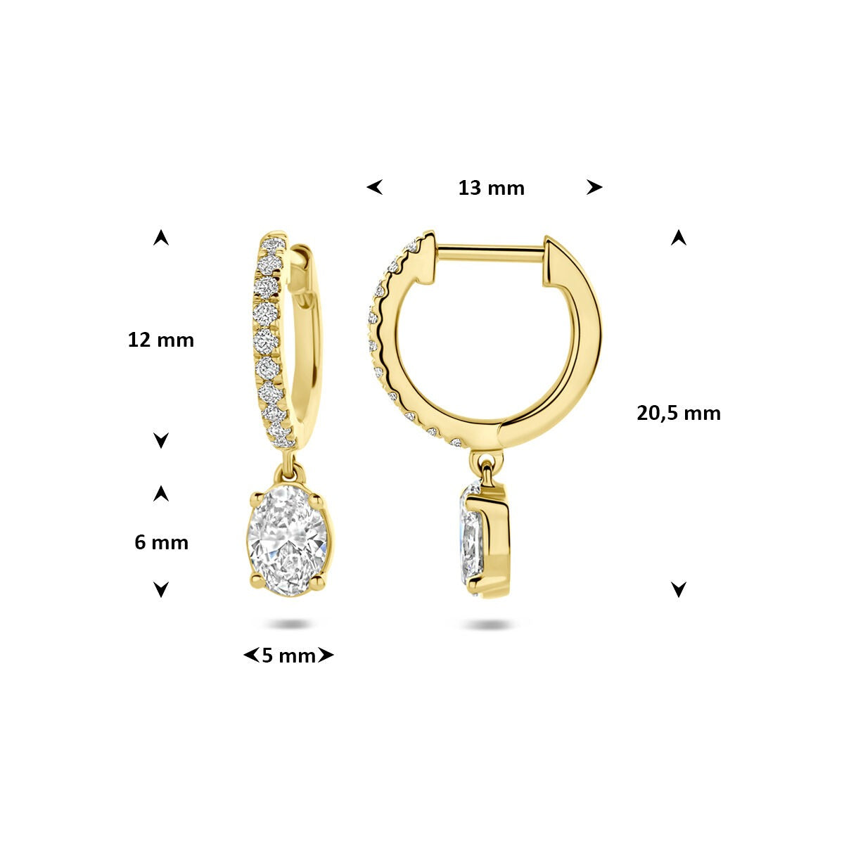 Orecchini a cerchio in oro 14k con diamante lab grown