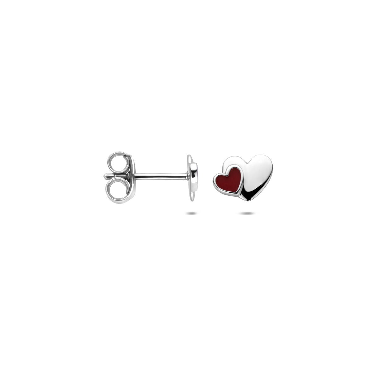 Orecchini a bottone per bambini a forma di cuore in argento – argento 925 rodiato con smalto rosso