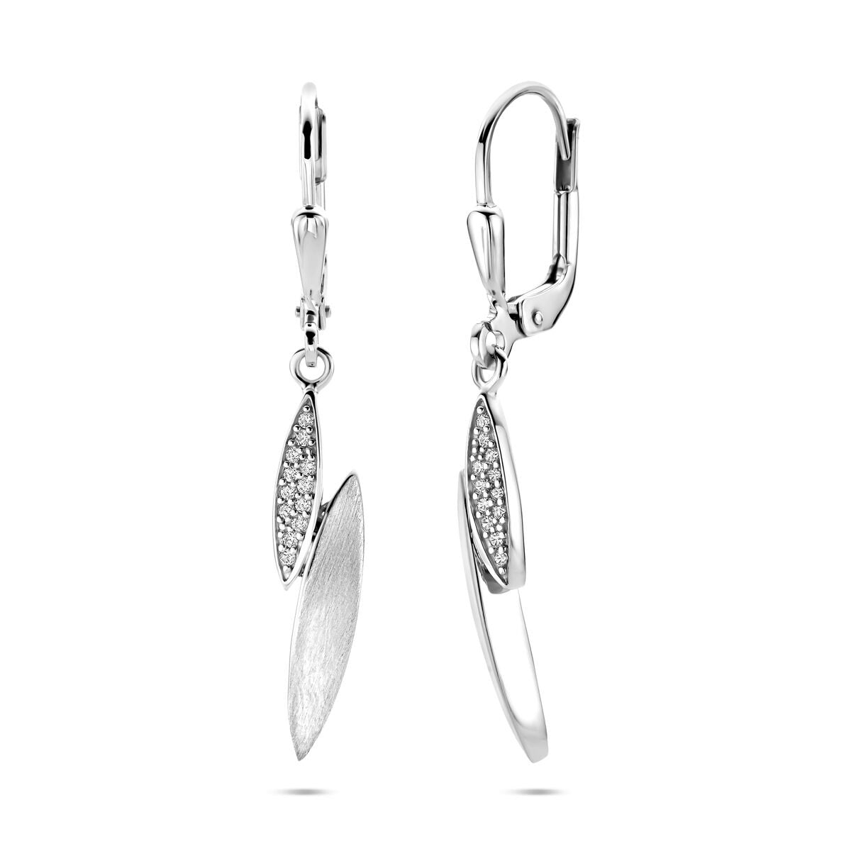 Orecchini pendenti in argento con zircone – rodiato
