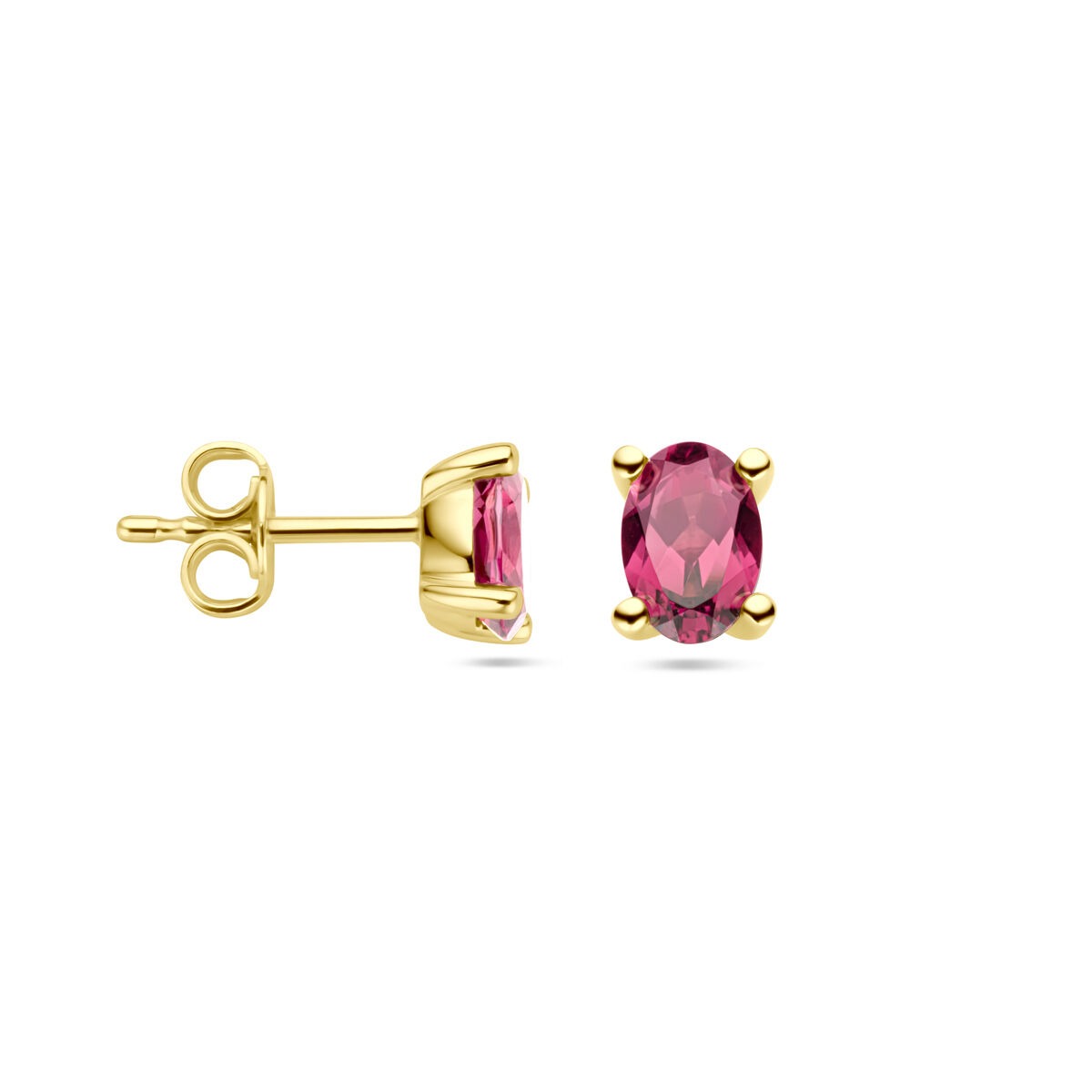 orecchini a bottone in oro giallo 14k con rodolite rosa