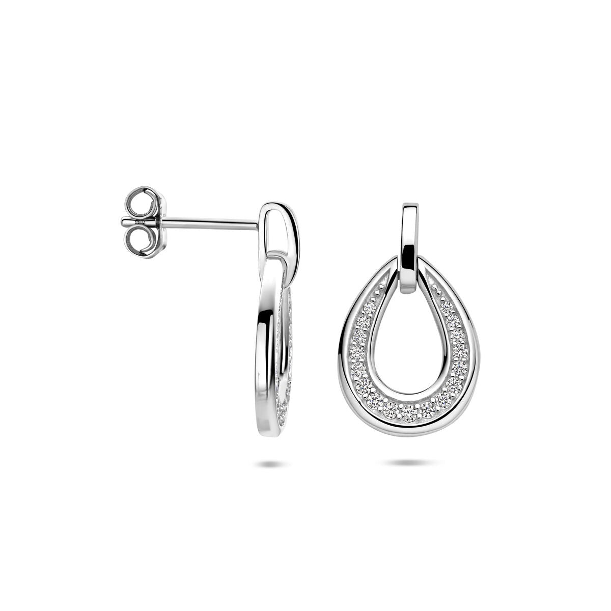 Orecchini pendenti in argento rodiato con zirconi stile entourage