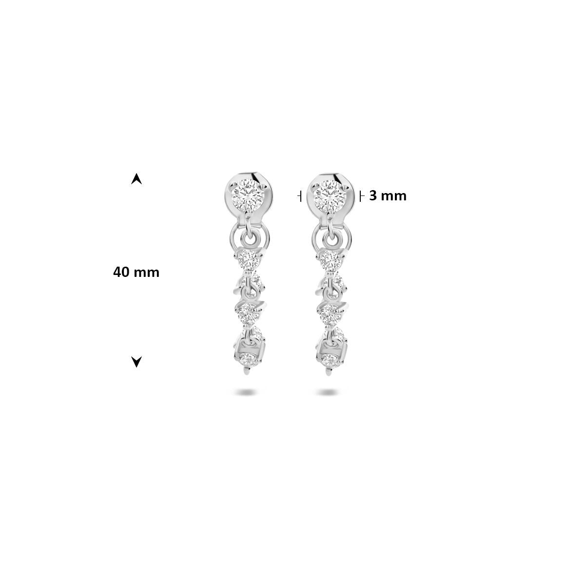 Orecchini in argento rodiato con zirconi – orecchini pendenti da donna 40 mm con incastonatura a chaton brillante