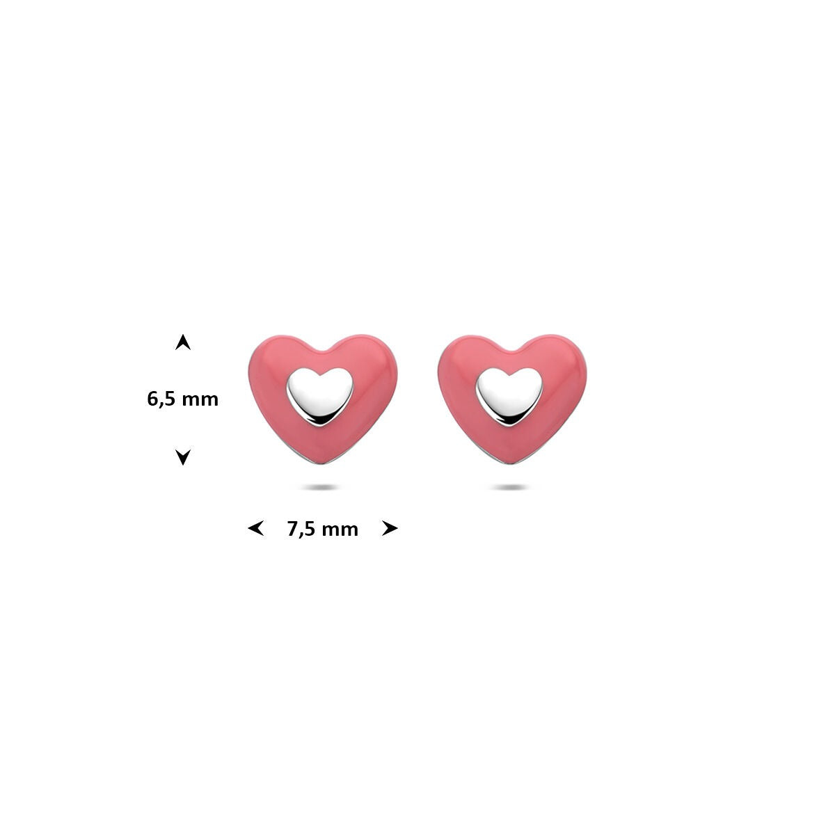 Gerhodineerde 925 zilveren hart oorknoppen met roze emaille