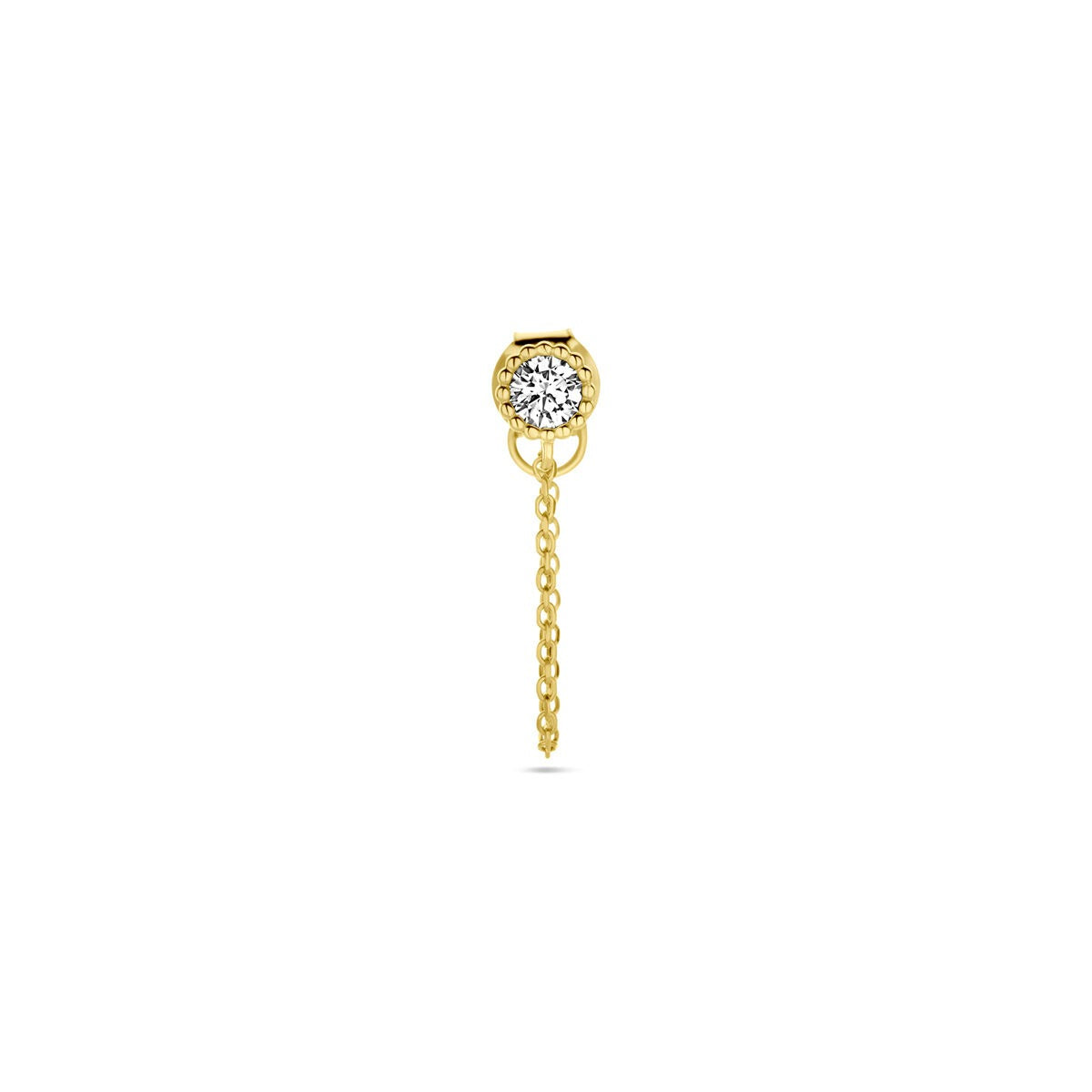 Orecchino a bottone in oro giallo 14K con zirconia – venduto singolarmente