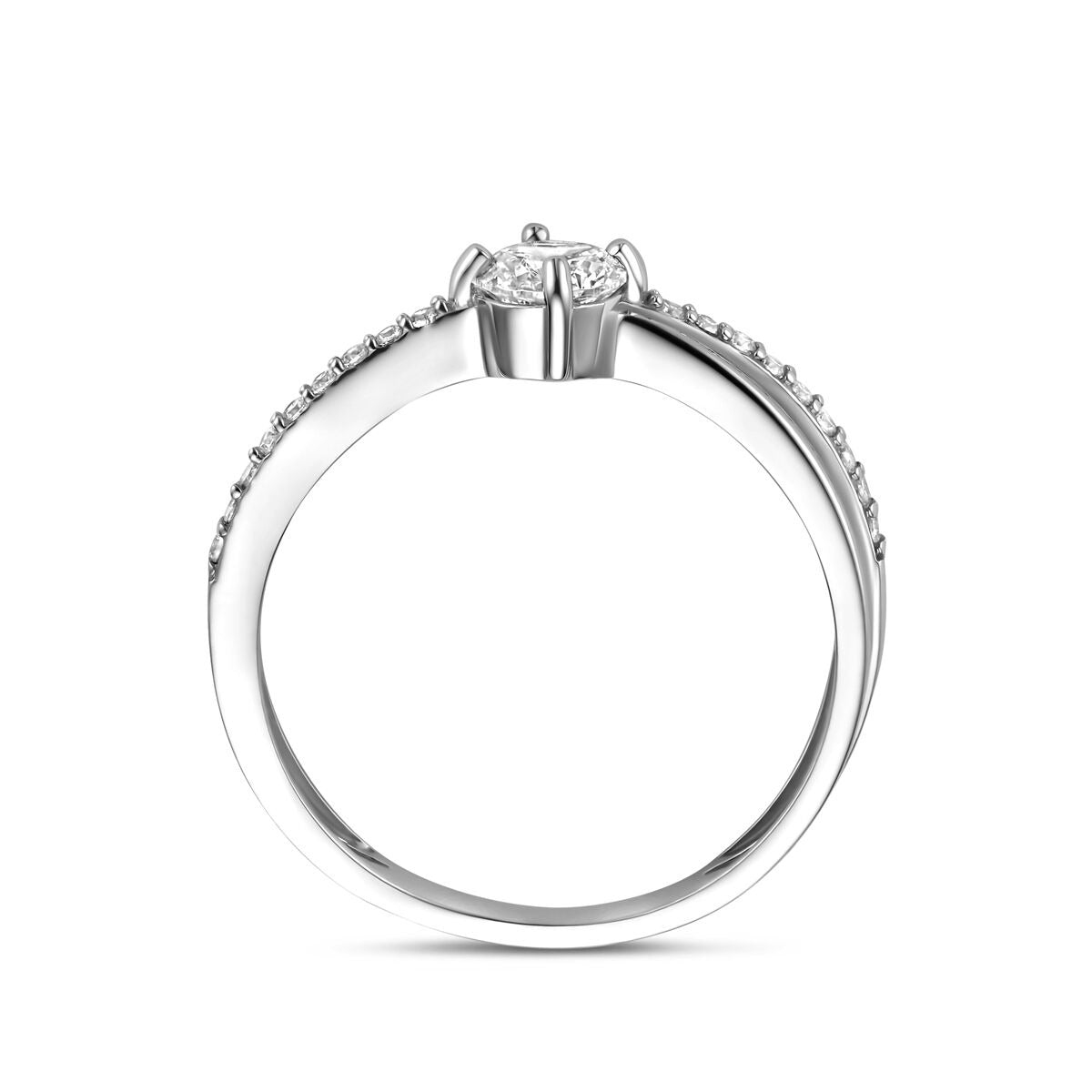 Anello in argento rodiato con zirconia in incastonatura entourage