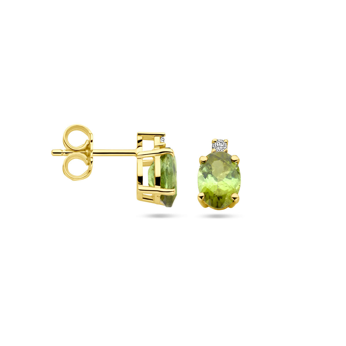 Orecchini a bottone in oro giallo 14k con tormalina e diamante