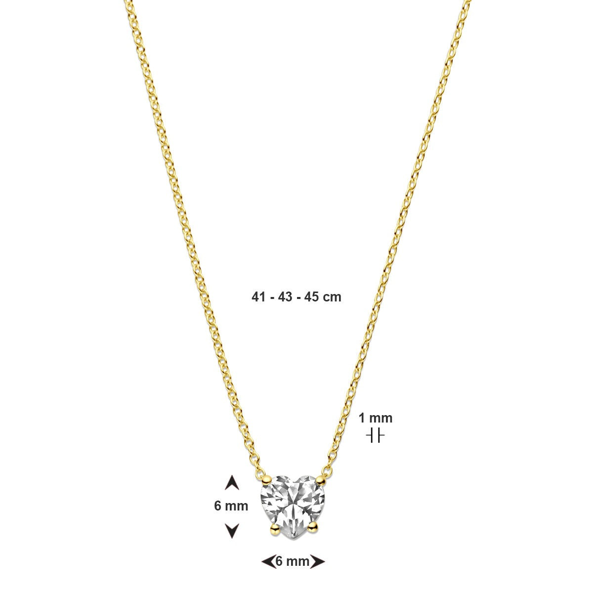 Collana in oro giallo 14k con zircone a forma di cuore