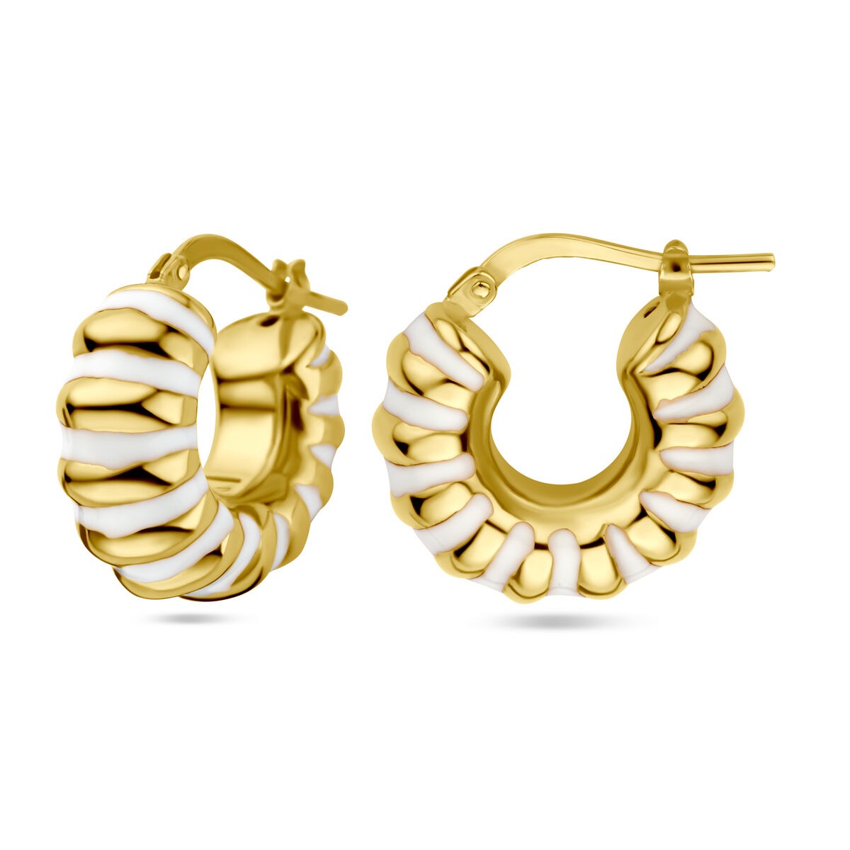 Cerchi per orecchini in argento dorato con oro giallo e smalto bianco