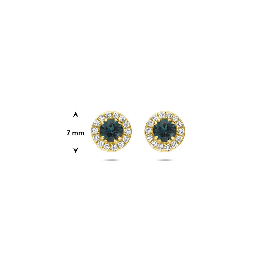 14k Geelgouden oorknoppen met London blue topaas en lab grown diamant