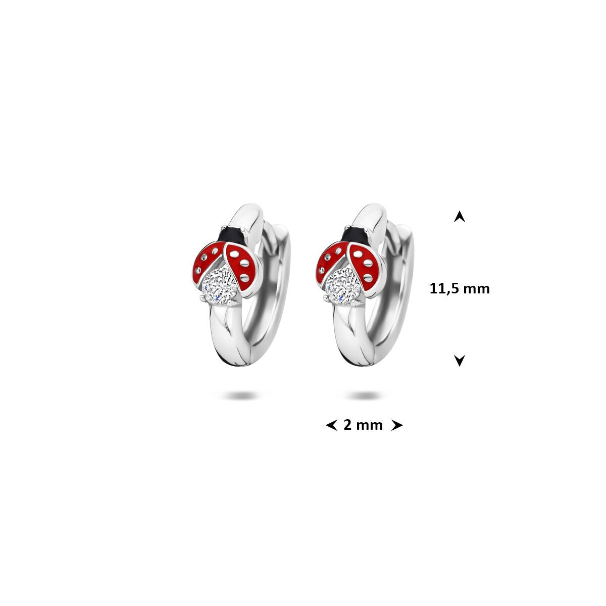 orecchini a cerchio con chiusura a scatto coccinella 11,5 mm argento rodiato