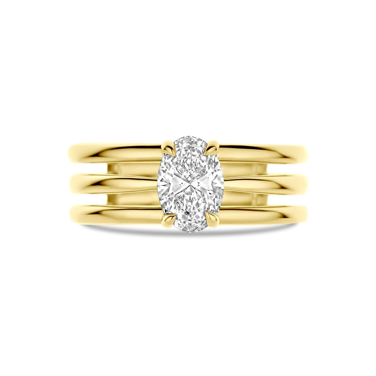 Anello da donna in 14k oro giallo con diamante lab grown ovale da 1.00ct