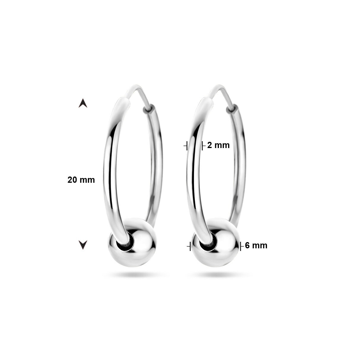 Orecchini a cerchio in argento con pallina – argento 925 rodiato