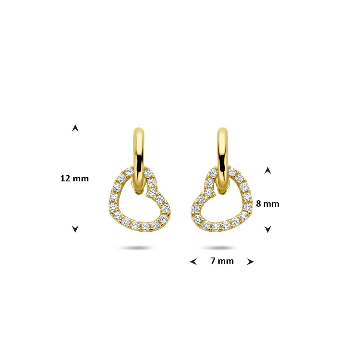 Orecchini pendenti in oro 14k a forma di cuore con zirconi – Donna