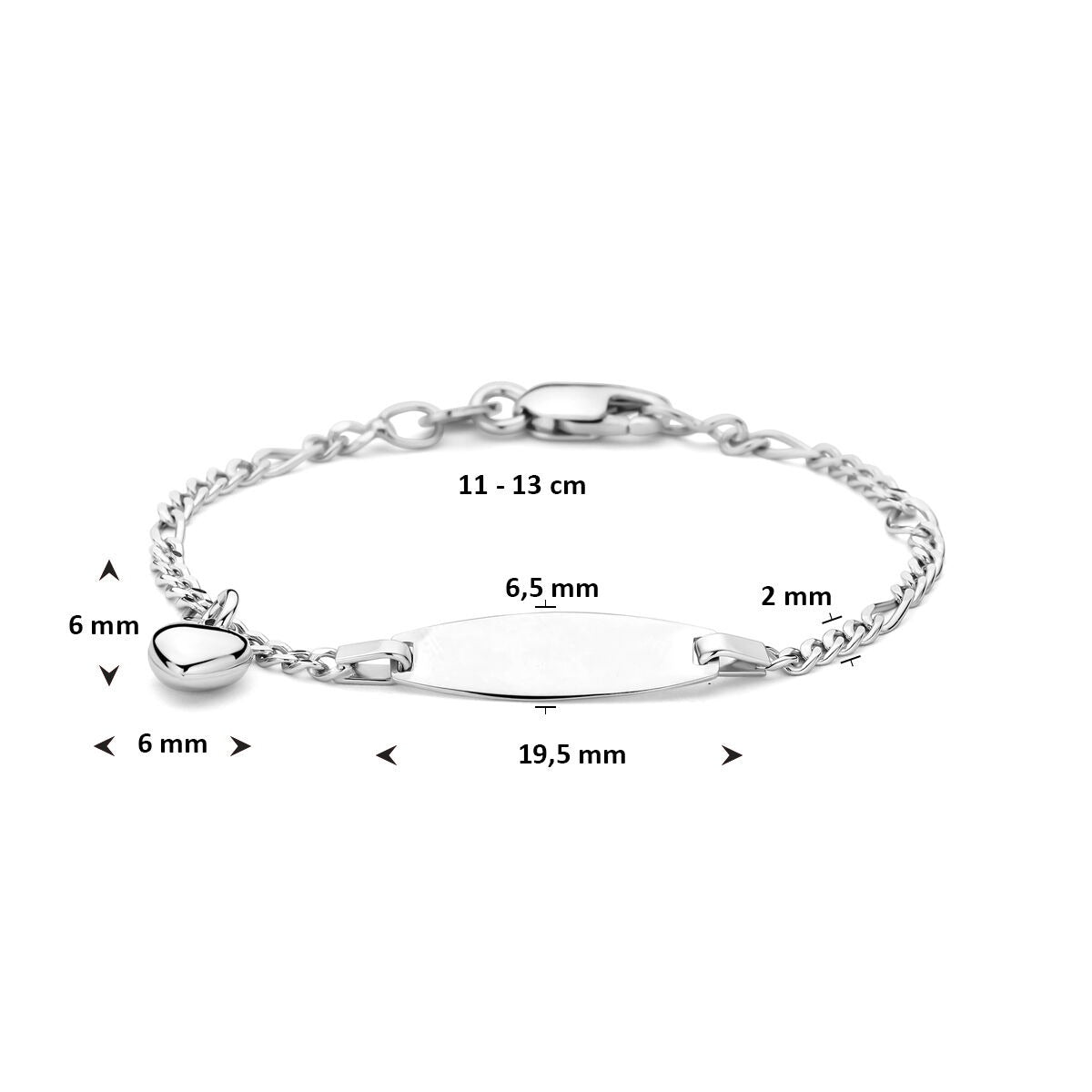 Bracciale da incisione per bambini in argento con cuoricino – rodiato
