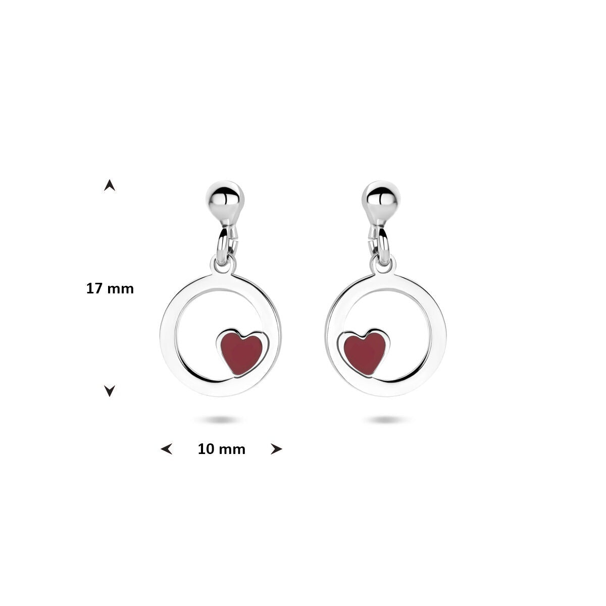 Orecchini pendenti per bambini a cuore in argento rodiato con smalto 17 mm