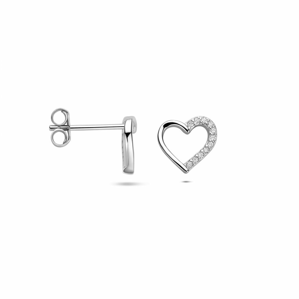 Orecchini a bottone a cuore in argento con zircone – argento 925 rodiato