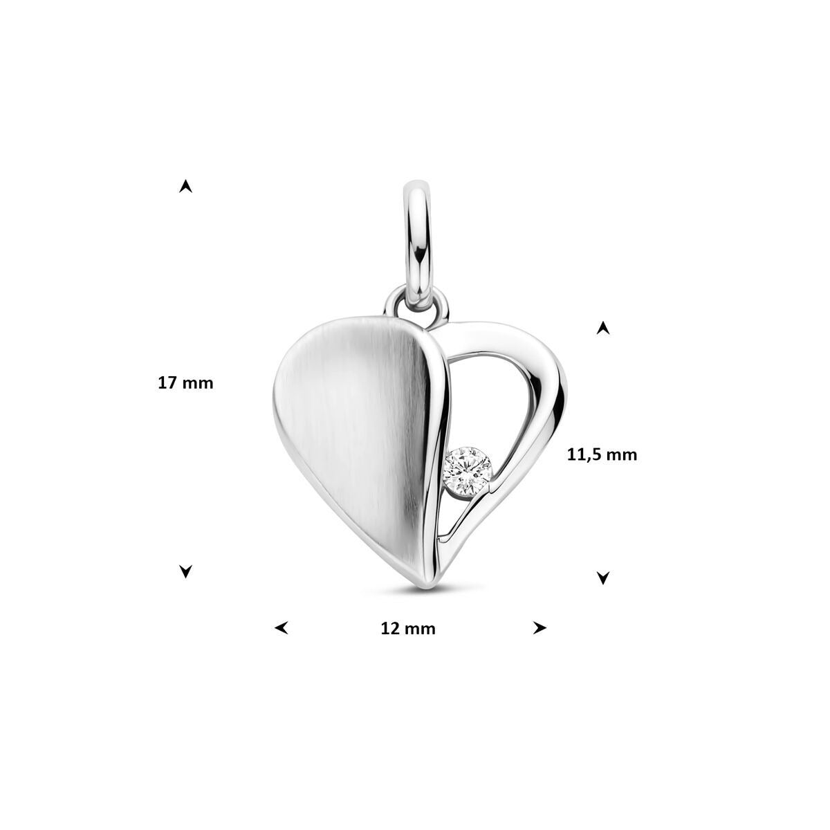 Ciondolo in argento con cuore e zircone – rodiato 925