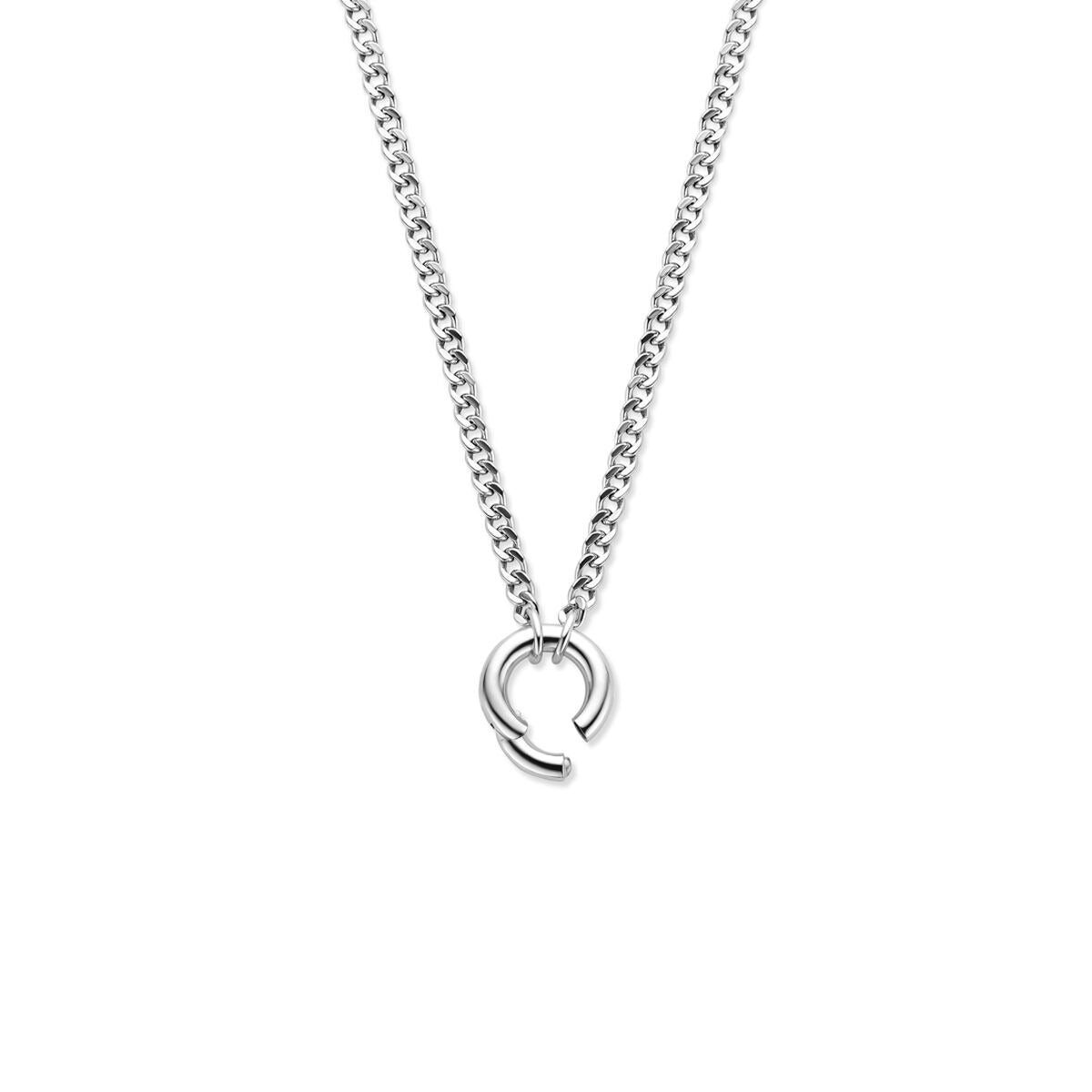Collana Gourmette in Argento Rodiato con Connettore Rotondo