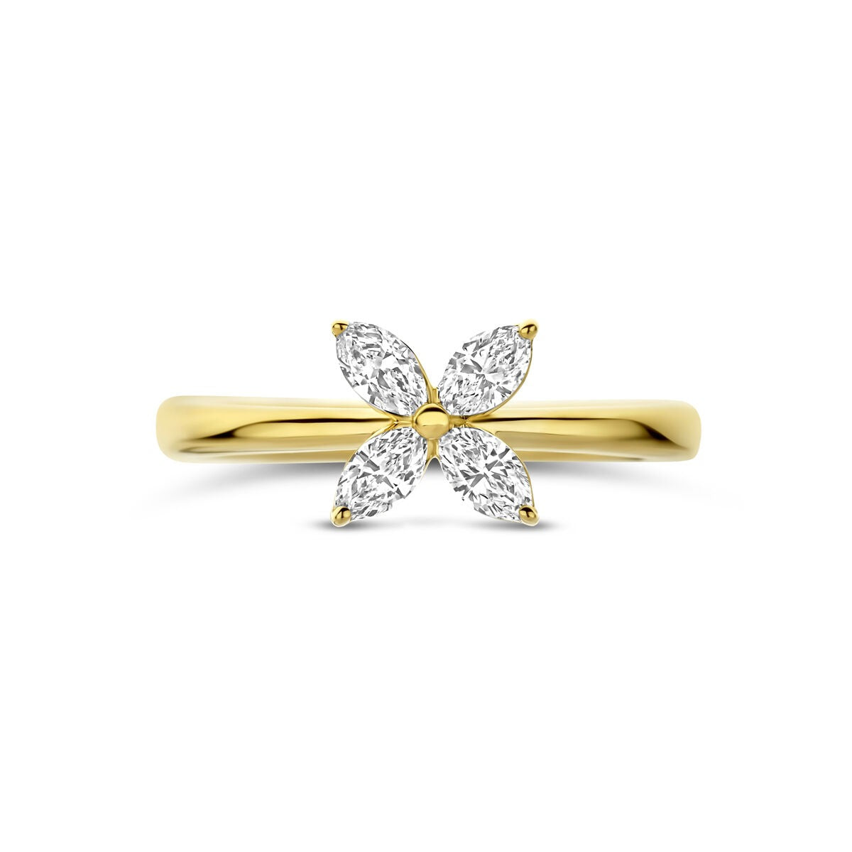 Anello in oro giallo 14k con fiore in diamanti lab grown