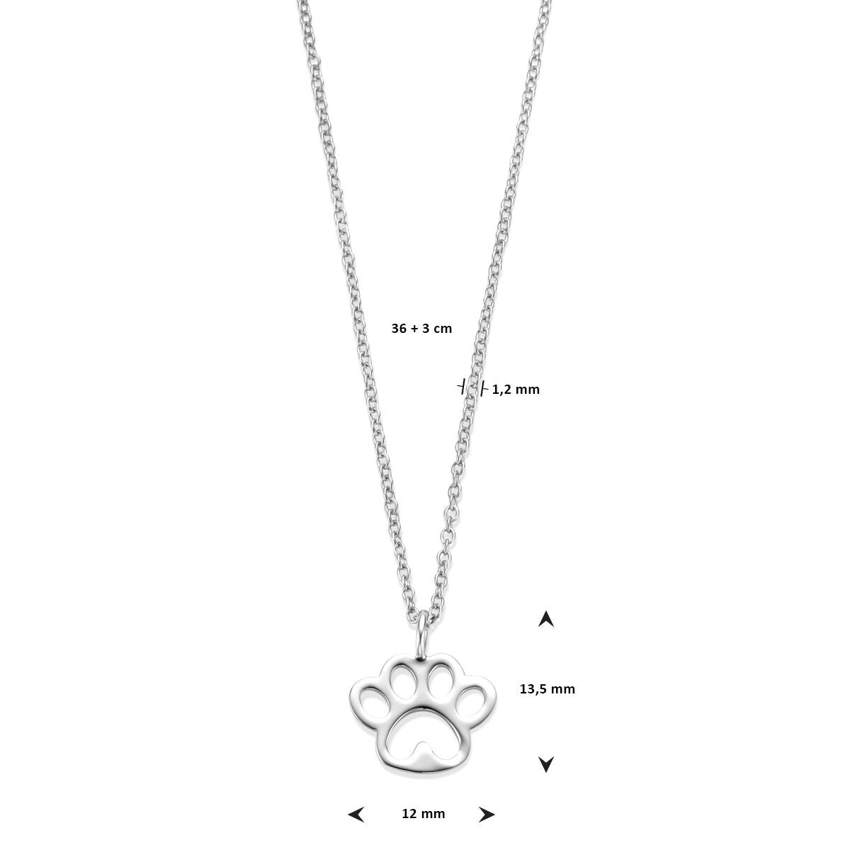 Collana d'argento per bambini con zampa di cane – collana rodiata 36-39 cm