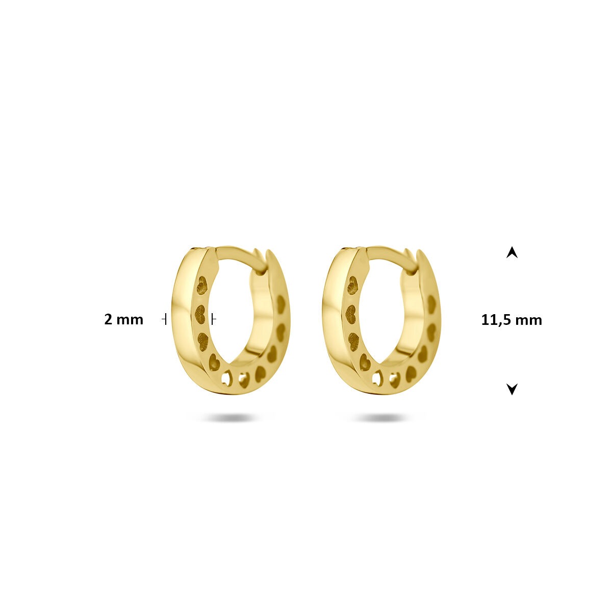Orecchini a cerchio a scatto in oro giallo 14k con cuoricini