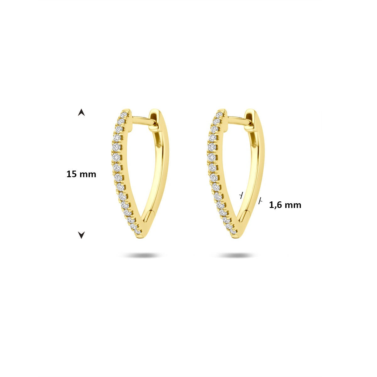orecchini a cerchio diamante lab grown 0.12ct (2x 0.06ct) g vs 15 mm oro giallo 14K