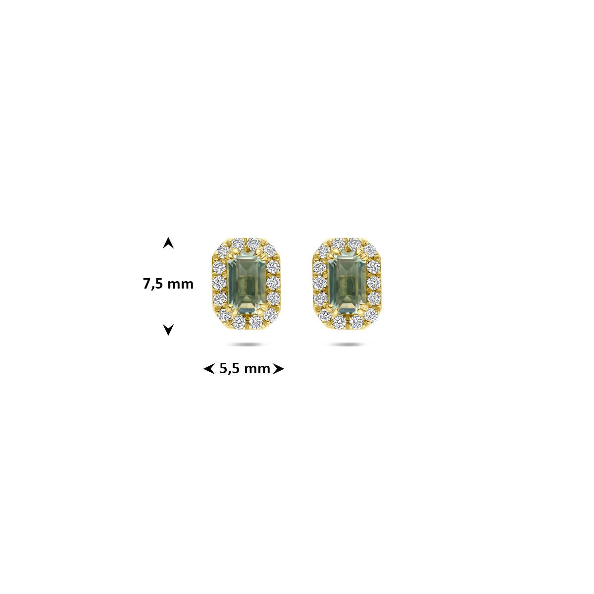 Orecchini a lobo in oro giallo 14k con ametista verde e diamante lab grown