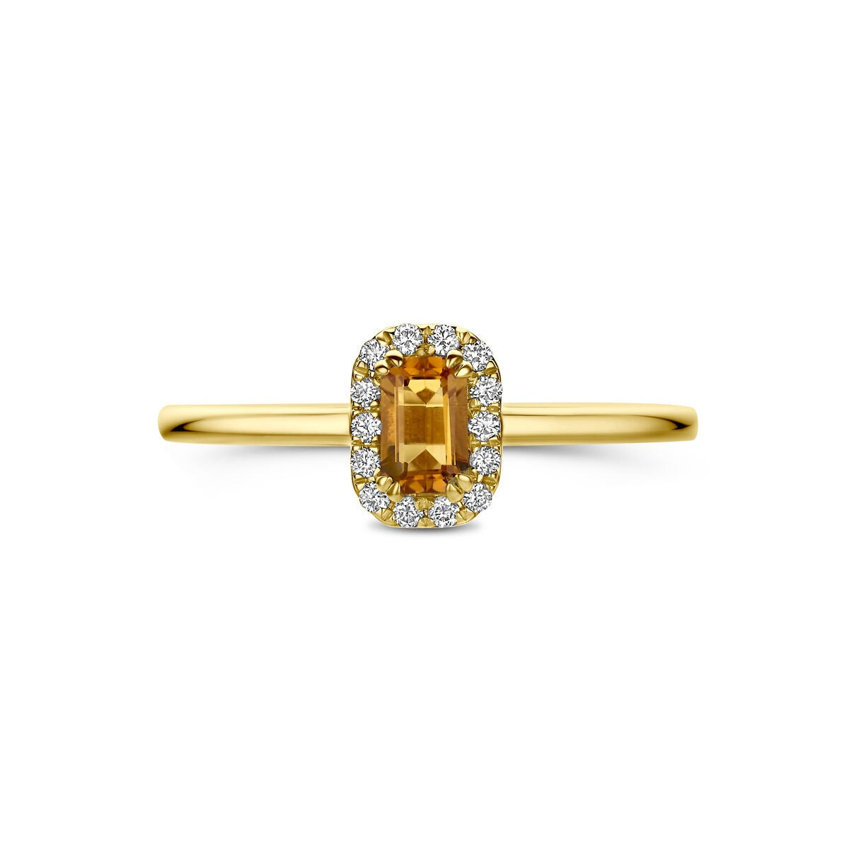 Anello entourage in oro giallo 14k con citrino e diamante lab grown